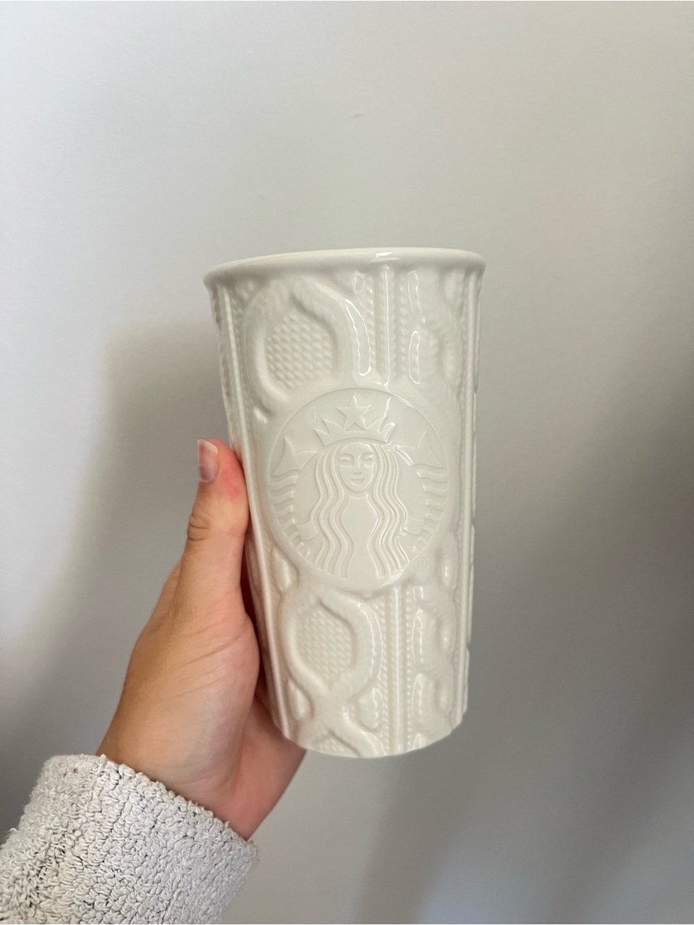 Starbucks White Ceramic Tumbler with Green Interior